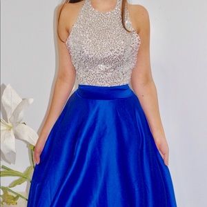 Blue and silver prom dress